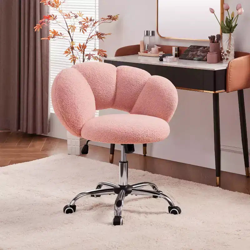 Chaise de coiffeuse Yaheetech rembourrée en bouclette à roulettes
