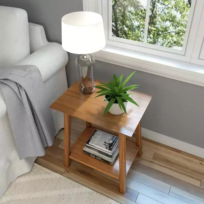 Table de chevet Plank+Beam, Table de chevet moderne du milieu du siècle en bois massif pour chambre à coucher