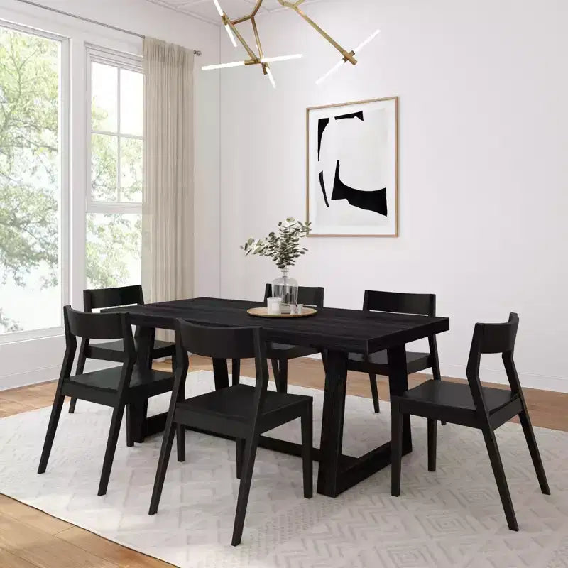 Plank+Beam 72 Classic Solid Wood Dining Table Set, Walnut Wirebrush, + 6 Chairs