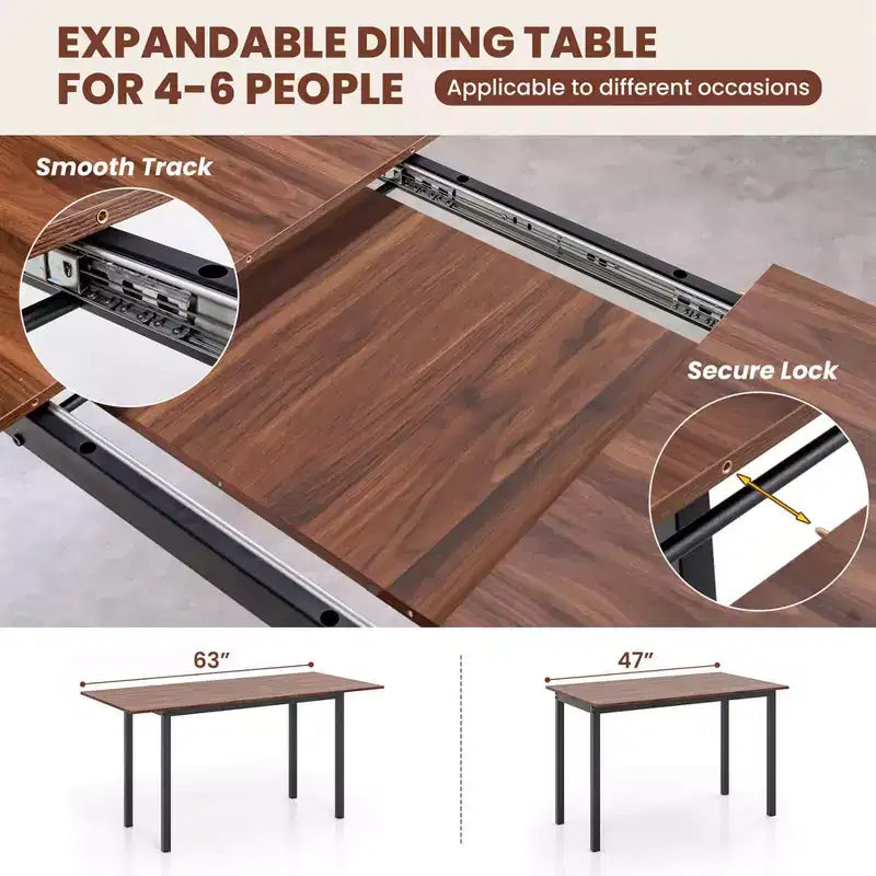 Costway Ensemble table à manger 3 pièces pour 4 à 6 personnes Table de cuisine de 160 cm avec 2 bancs Cadre en métal Noir/Noyer
