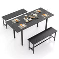 Costway 3 Piece Dining Table Set for 4-6 63Kitchen Table with 2 Benches Metal Frame Black/Walnut