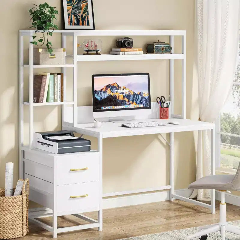 Lantine 55 Inch Computer Desk with 2 Drawers and Storage Shelves