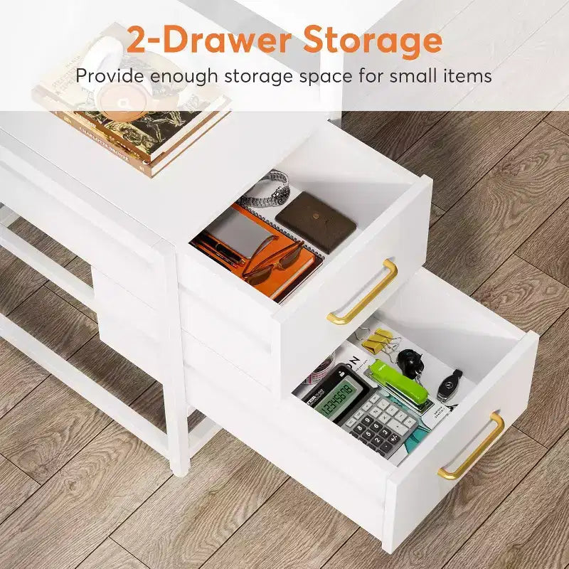 Bureau d'ordinateur Lantine de 55 pouces avec 2 tiroirs et des étagères de rangement