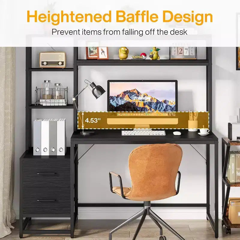 Bureau d'ordinateur Lantine de 55 pouces avec 2 tiroirs et des étagères de rangement