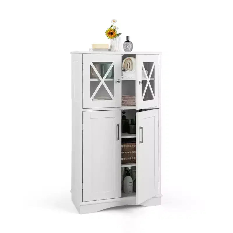 Meuble de rangement de salle de bain Costway, Armoire de rangement pour linge de maison avec portes et étagères réglables Noir/Gris/Marron/Blanc