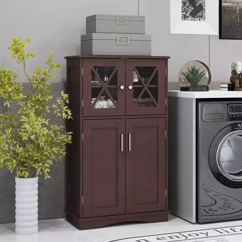 Meuble de rangement de salle de bain Costway, Armoire de rangement pour linge de maison avec portes et étagères réglables Noir/Gris/Marron/Blanc