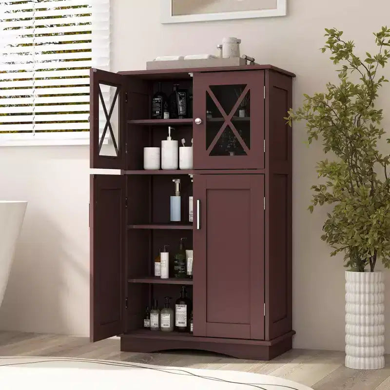 Meuble de rangement de salle de bain Costway, Armoire de rangement pour linge de maison avec portes et étagères réglables Noir/Gris/Marron/Blanc