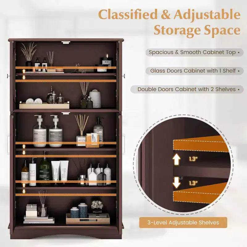 Meuble de rangement de salle de bain Costway, Armoire de rangement pour linge de maison avec portes et étagères réglables Noir/Gris/Marron/Blanc