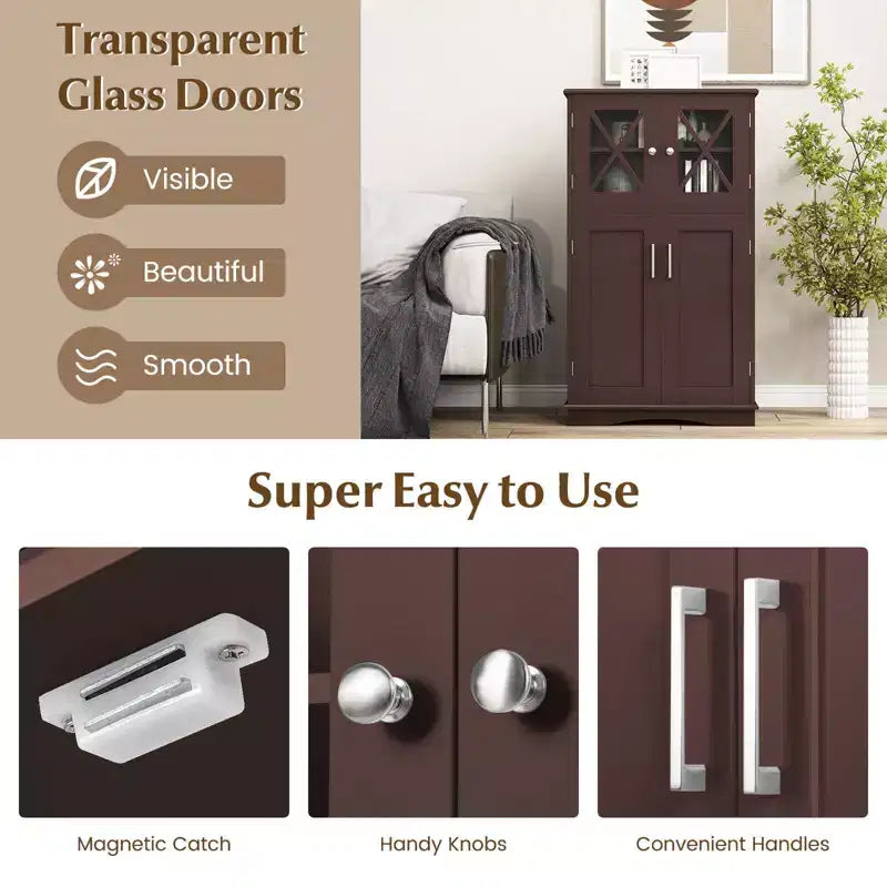 Meuble de rangement de salle de bain Costway, Armoire de rangement pour linge de maison avec portes et étagères réglables Noir/Gris/Marron/Blanc