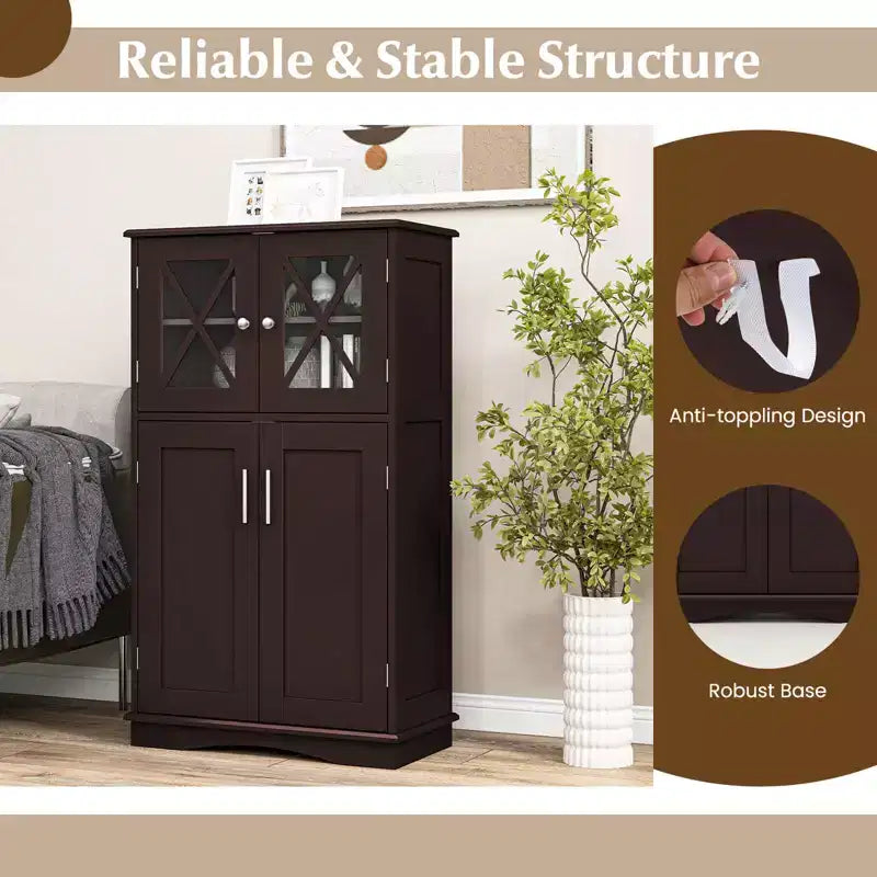 Meuble de rangement de salle de bain Costway, Armoire de rangement pour linge de maison avec portes et étagères réglables Noir/Gris/Marron/Blanc