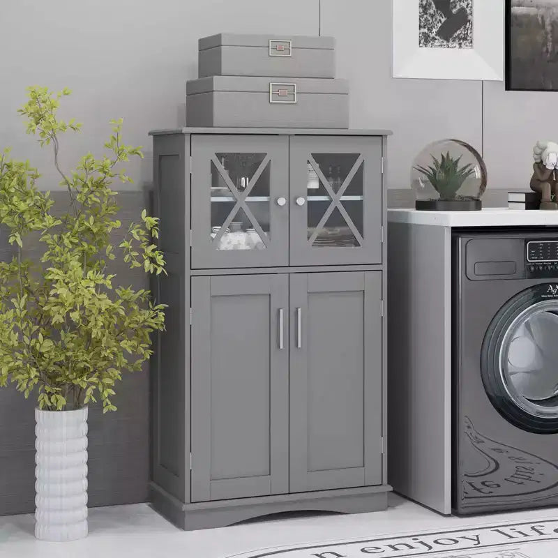 Meuble de rangement de salle de bain Costway, Armoire de rangement pour linge de maison avec portes et étagères réglables Noir/Gris/Marron/Blanc