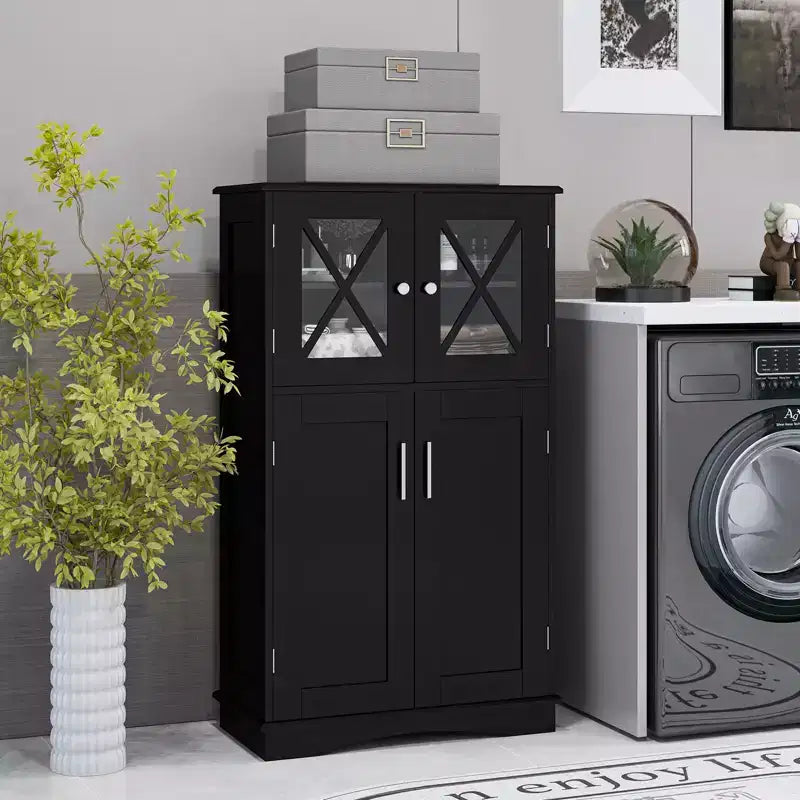 Meuble de rangement de salle de bain Costway, Armoire de rangement pour linge de maison avec portes et étagères réglables Noir/Gris/Marron/Blanc