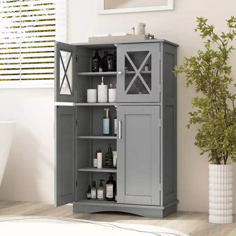 Meuble de rangement de salle de bain Costway, Armoire de rangement pour linge de maison avec portes et étagères réglables Noir/Gris/Marron/Blanc