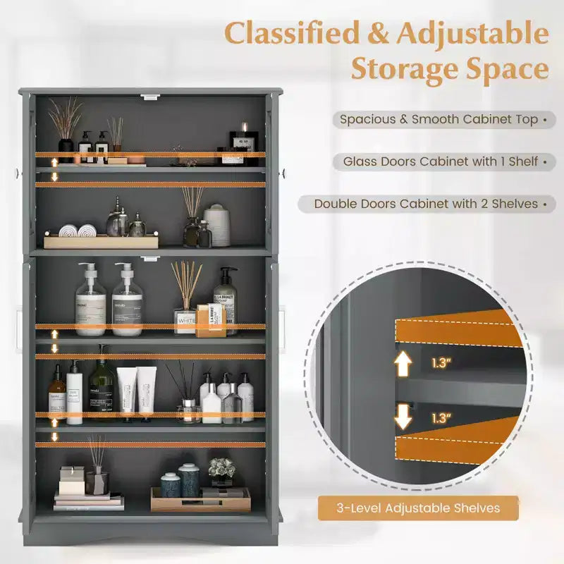 Meuble de rangement de salle de bain Costway, Armoire de rangement pour linge de maison avec portes et étagères réglables Noir/Gris/Marron/Blanc