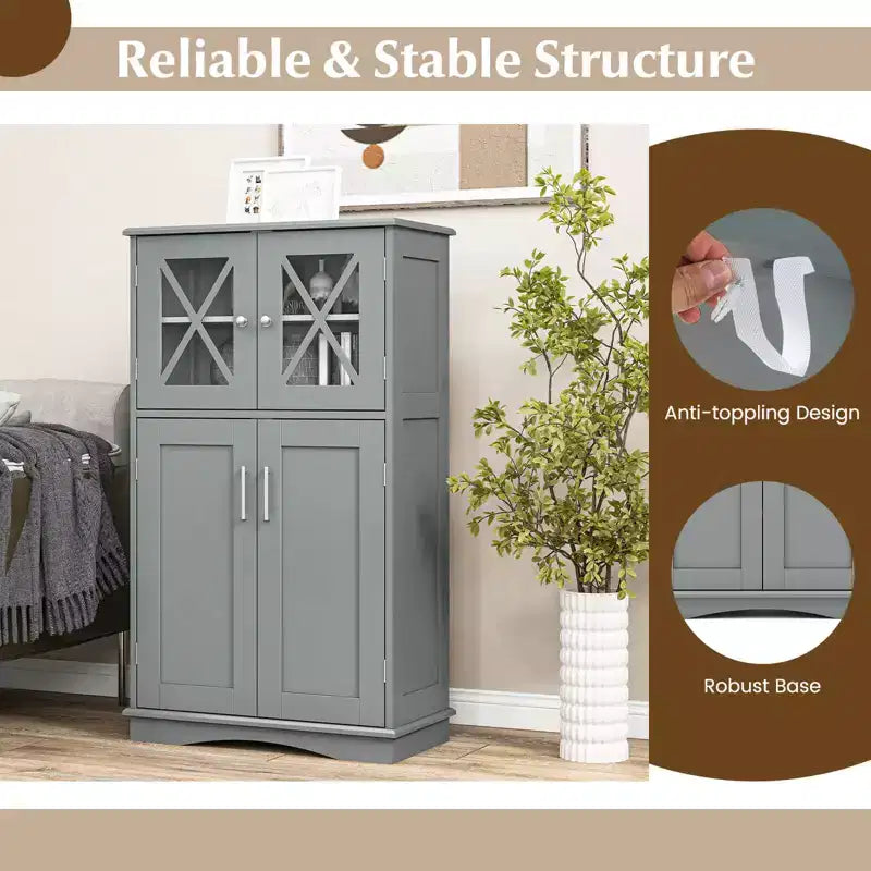 Meuble de rangement de salle de bain Costway, Armoire de rangement pour linge de maison avec portes et étagères réglables Noir/Gris/Marron/Blanc