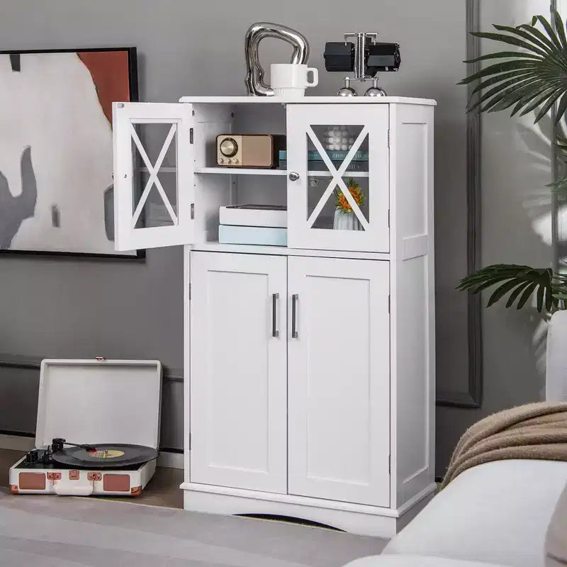 Meuble de rangement de salle de bain Costway, Armoire de rangement pour linge de maison avec portes et étagères réglables Noir/Gris/Marron/Blanc