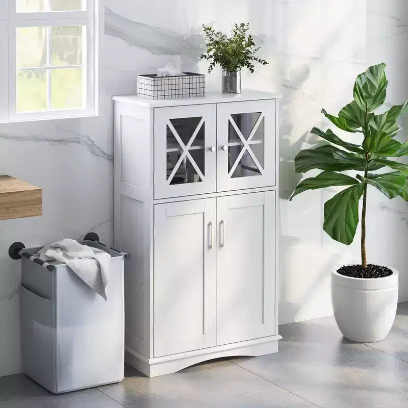 Meuble de rangement de salle de bain Costway, Armoire de rangement pour linge de maison avec portes et étagères réglables Noir/Gris/Marron/Blanc