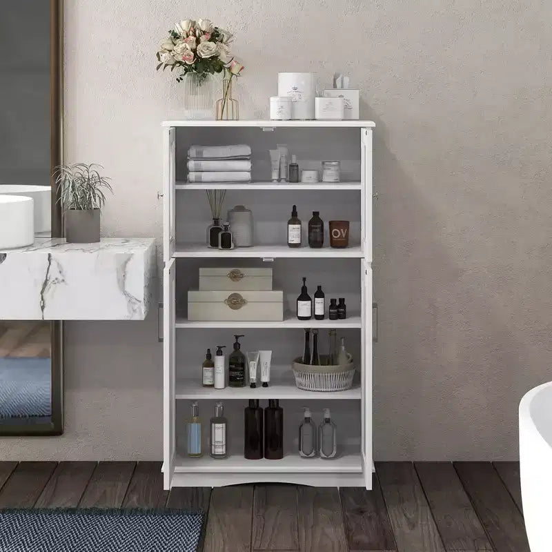 Meuble de rangement de salle de bain Costway, Armoire de rangement pour linge de maison avec portes et étagères réglables Noir/Gris/Marron/Blanc