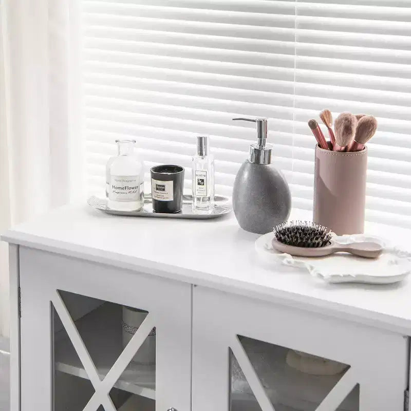 Meuble de rangement de salle de bain Costway, Armoire de rangement pour linge de maison avec portes et étagères réglables Noir/Gris/Marron/Blanc