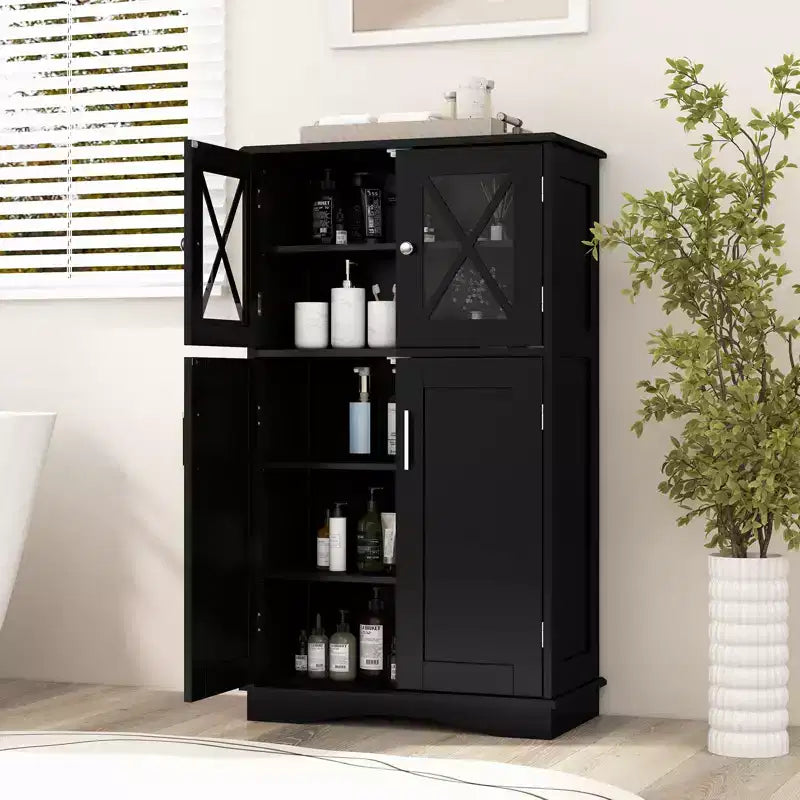 Meuble de rangement de salle de bain Costway, Armoire de rangement pour linge de maison avec portes et étagères réglables Noir/Gris/Marron/Blanc