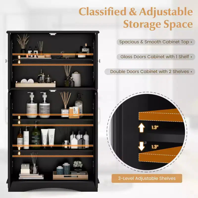 Meuble de rangement de salle de bain Costway, Armoire de rangement pour linge de maison avec portes et étagères réglables Noir/Gris/Marron/Blanc