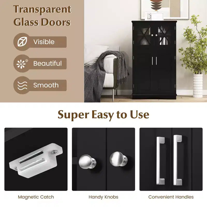 Meuble de rangement de salle de bain Costway, Armoire de rangement pour linge de maison avec portes et étagères réglables Noir/Gris/Marron/Blanc