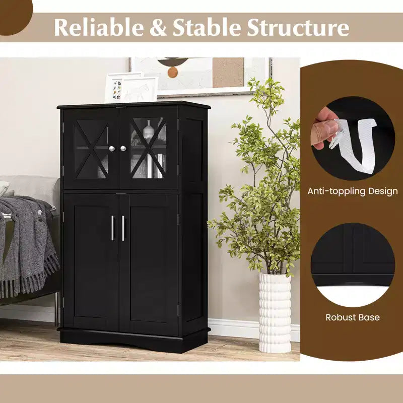 Meuble de rangement de salle de bain Costway, Armoire de rangement pour linge de maison avec portes et étagères réglables Noir/Gris/Marron/Blanc