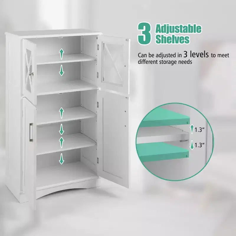 Meuble de rangement de salle de bain Costway, Armoire de rangement pour linge de maison avec portes et étagères réglables Noir/Gris/Marron/Blanc