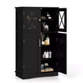 Costway Bathroom Storage Cabinet Linen Storage Cabinet with Doors and Adjustable Shelves Black/Grey/Brown/White