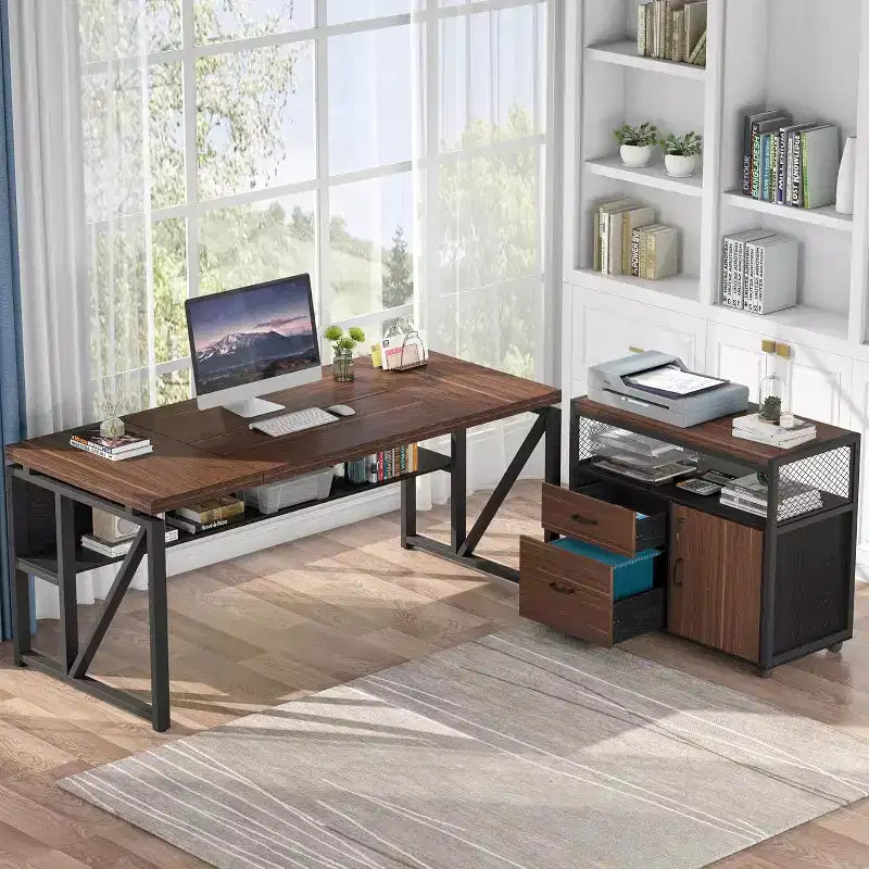 Bureau de direction en L Lantine 63 avec caisson à tiroirs