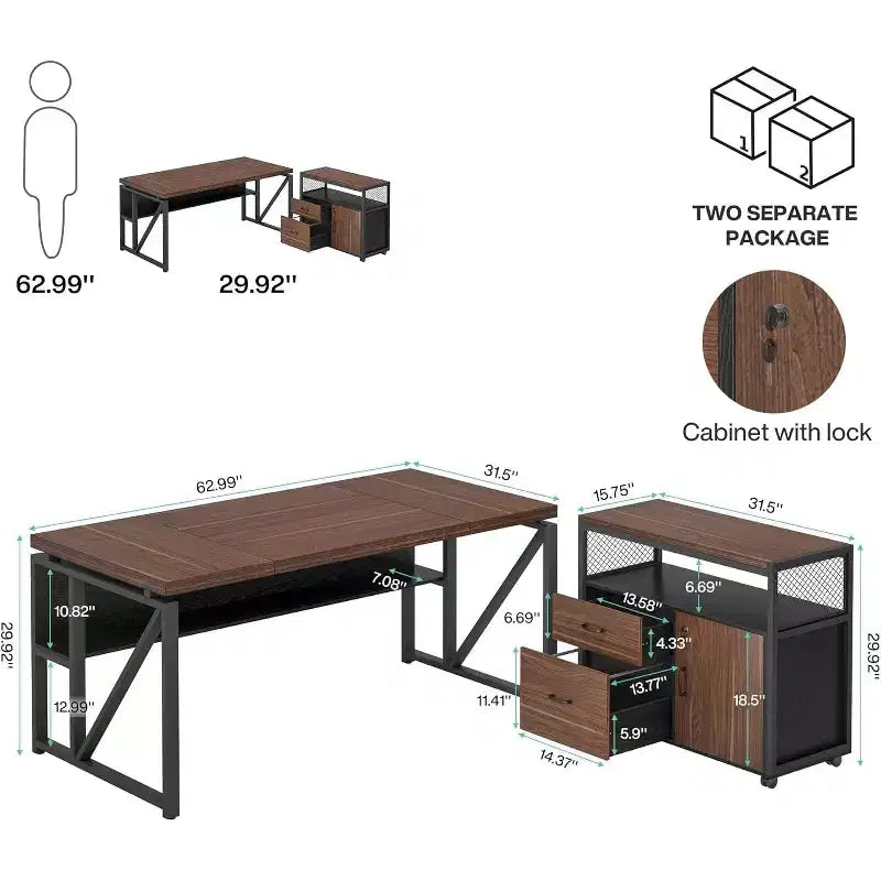 Bureau de direction en L Lantine 63 avec caisson à tiroirs