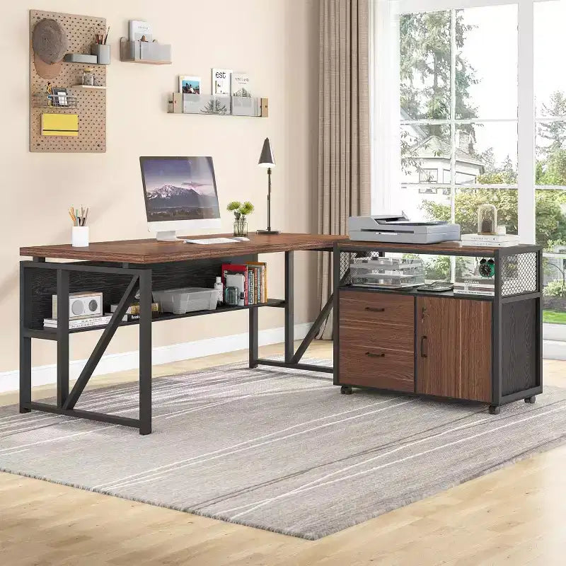 Bureau de direction en L Lantine 63 avec caisson à tiroirs