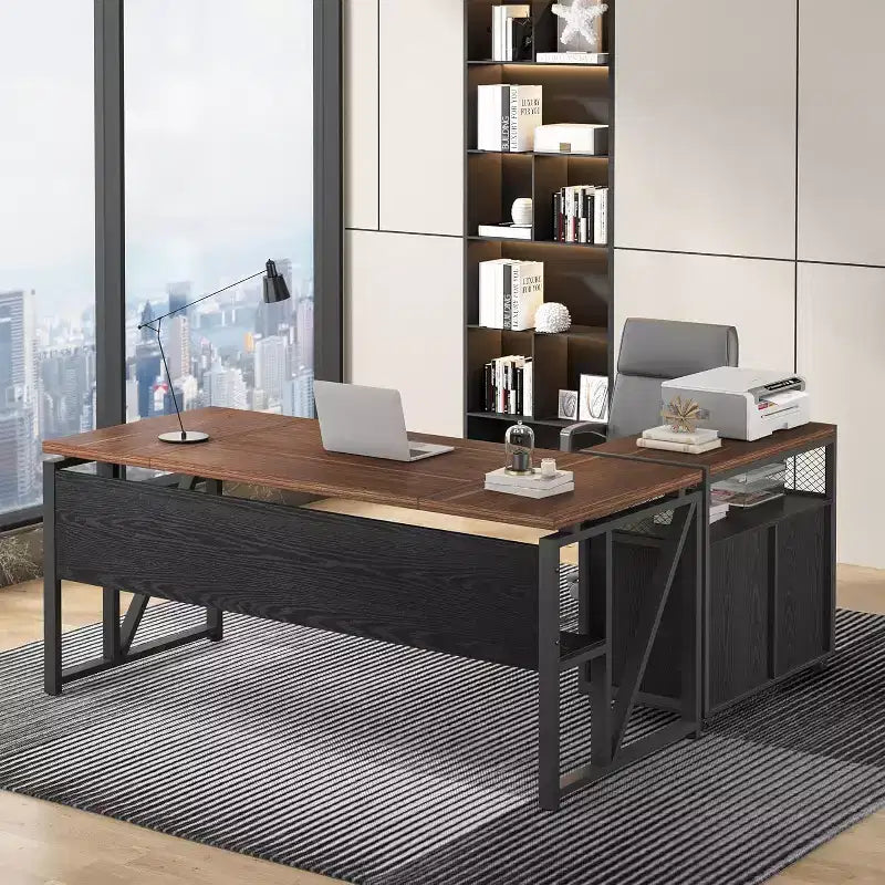 Bureau de direction en L Lantine 63 avec caisson à tiroirs
