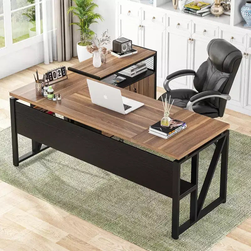 Bureau de direction en L Lantine 63 avec caisson à tiroirs