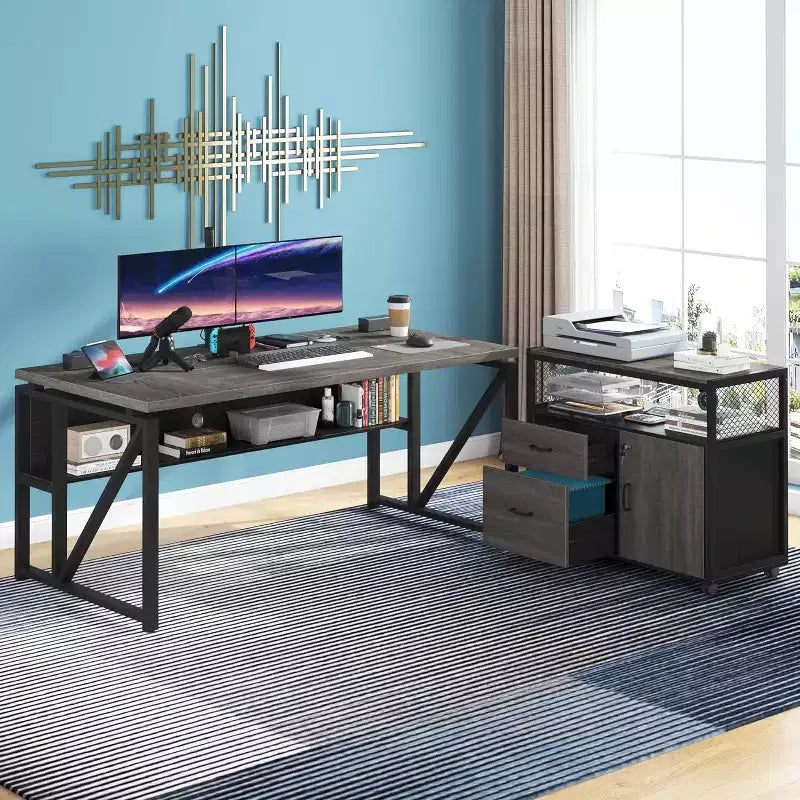 Bureau de direction en L Lantine 63 avec caisson à tiroirs