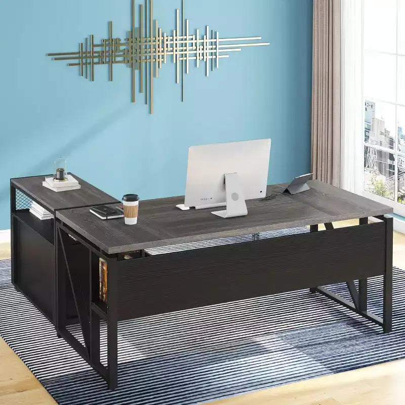 Bureau de direction en L Lantine 63 avec caisson à tiroirs