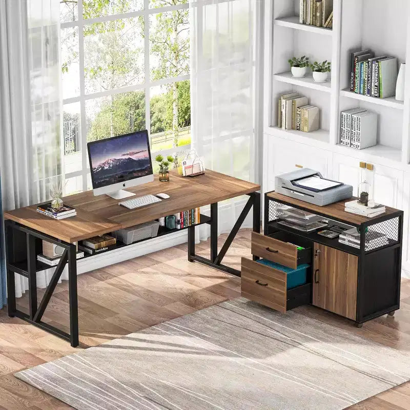 Bureau de direction en L Lantine 63 avec caisson à tiroirs