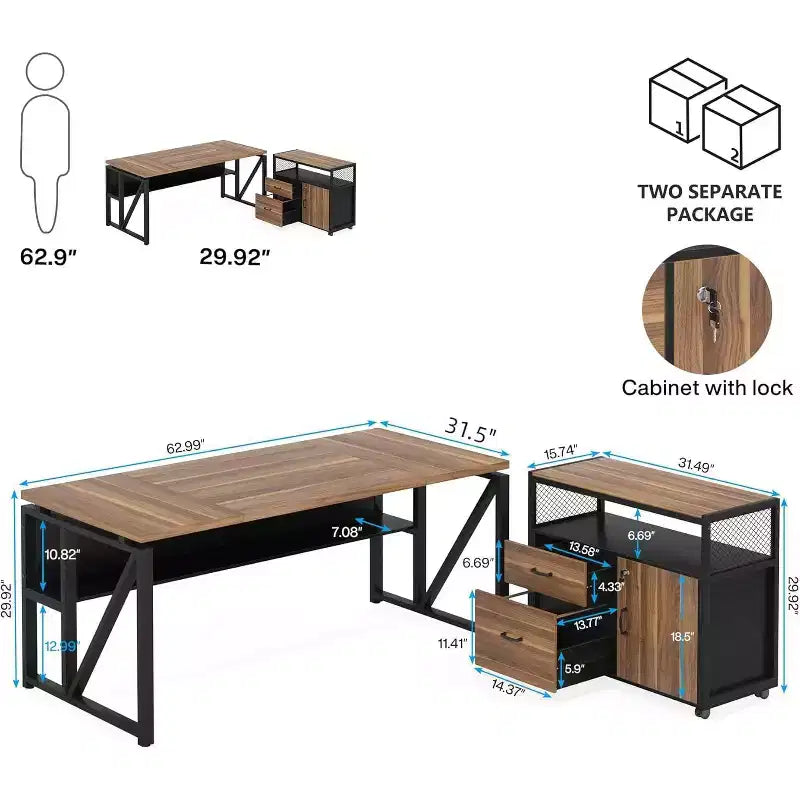 Bureau de direction en L Lantine 63 avec caisson à tiroirs