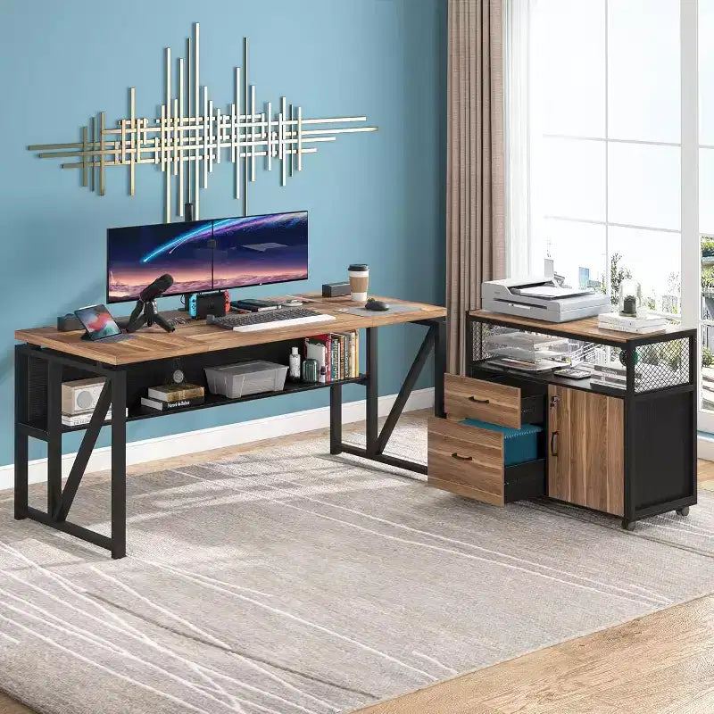 Bureau de direction en L Lantine 63 avec caisson à tiroirs