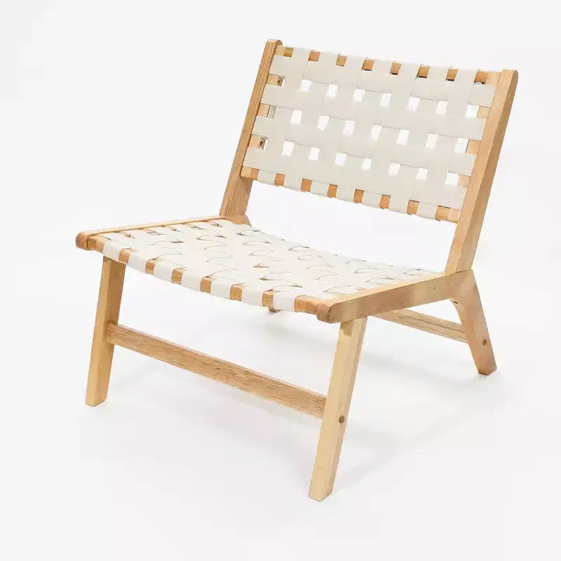 LuxenHome Fauteuil d'appoint bas sans accoudoirs en bois d'hévéa naturel avec cuir PU blanc, lot de 2