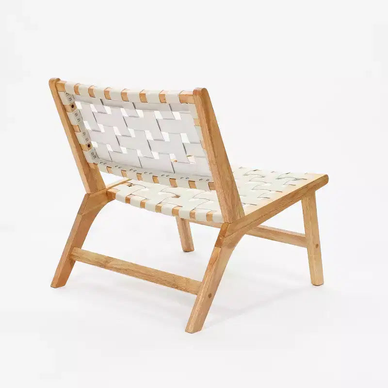 LuxenHome Fauteuil d'appoint bas sans accoudoirs en bois d'hévéa naturel avec cuir PU blanc, lot de 2