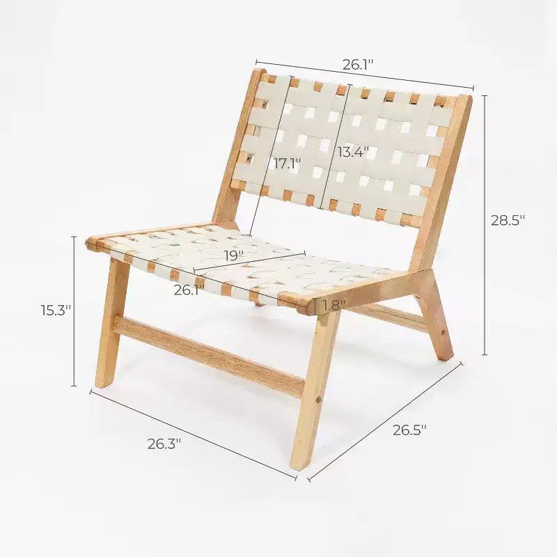 LuxenHome Fauteuil d'appoint bas sans accoudoirs en bois d'hévéa naturel avec cuir PU blanc, lot de 2