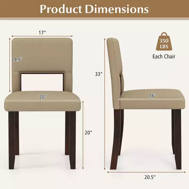 Costway Lot de 2/4 chaises de salle à manger en bois avec cadre en bois d'acacia et assise et dossier rembourrés Beige