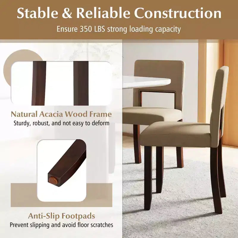 Costway Lot de 2/4 chaises de salle à manger en bois avec cadre en bois d'acacia et assise et dossier rembourrés Beige