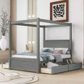 Full Size Wood Canopy Platform Bed with Trundle Bed/Two Drawers/Four Drawers/Trundle Bed and Two Drawers, 4L -ModernLuxe