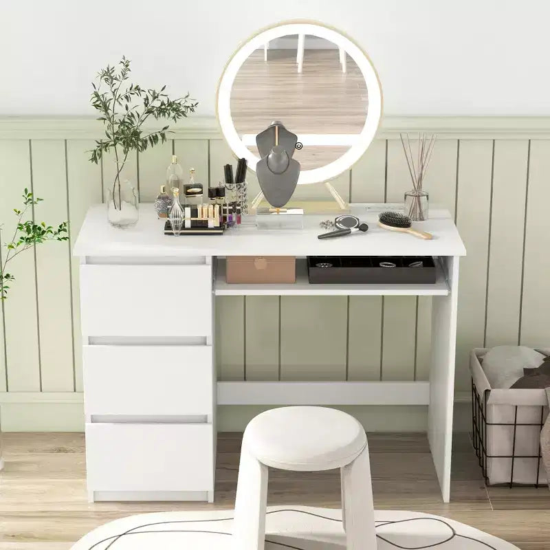Bureau d'ordinateur Costway avec prise de courant, tiroir pour clavier et 3 grands tiroirs, ports USB et Type-C, Blanc/Naturel