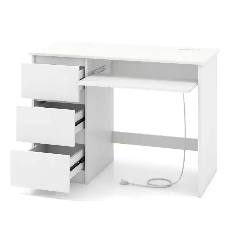 Bureau d'ordinateur Costway avec prise de courant, tiroir pour clavier et 3 grands tiroirs, ports USB et Type-C, Blanc/Naturel
