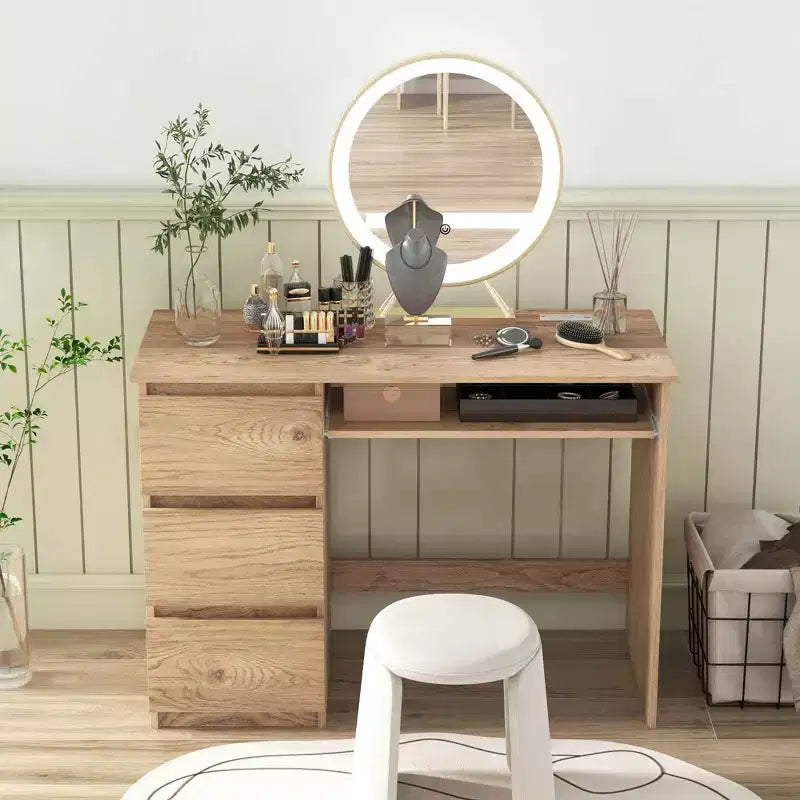 Bureau d'ordinateur Costway avec prise de courant, tiroir pour clavier et 3 grands tiroirs, ports USB et Type-C, Blanc/Naturel