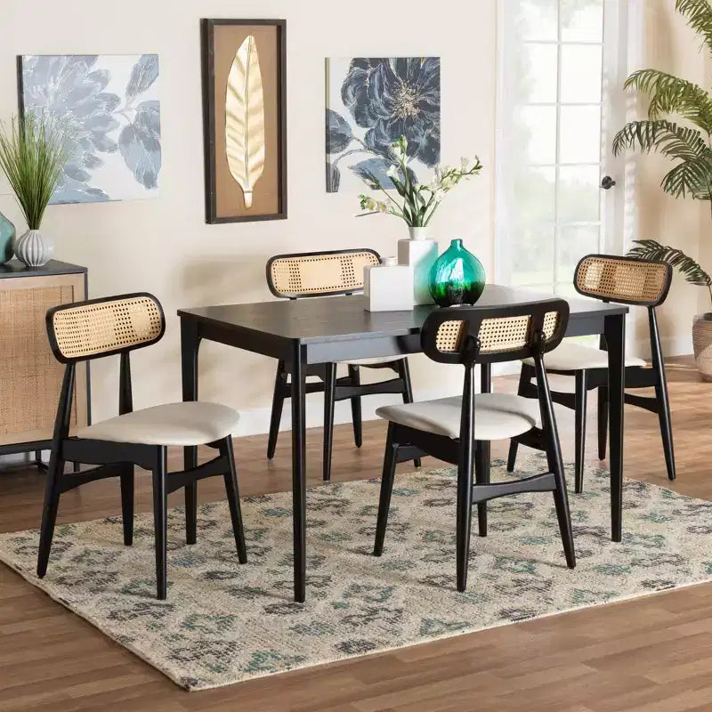 Baxton Studio Tarana Mid-Century Modern Wood 5-Piece Dining Set
