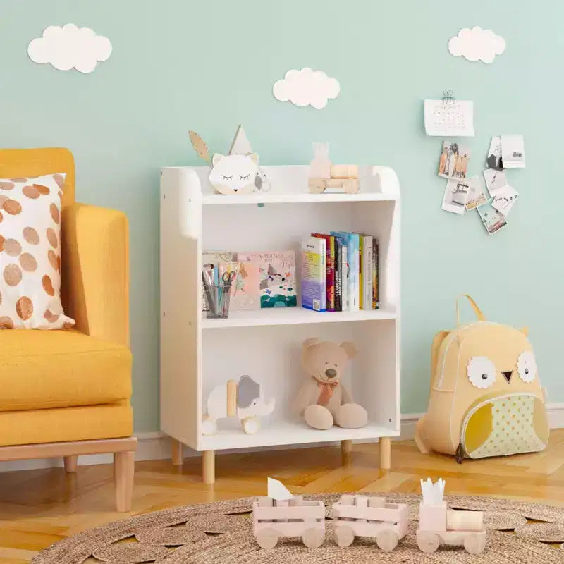 HOMLUX Organisateur de jouets pour enfants à 3 ou 4 niveaux, étagère bibliothèque en bois pour enfants, présentoir de livres, Blanc